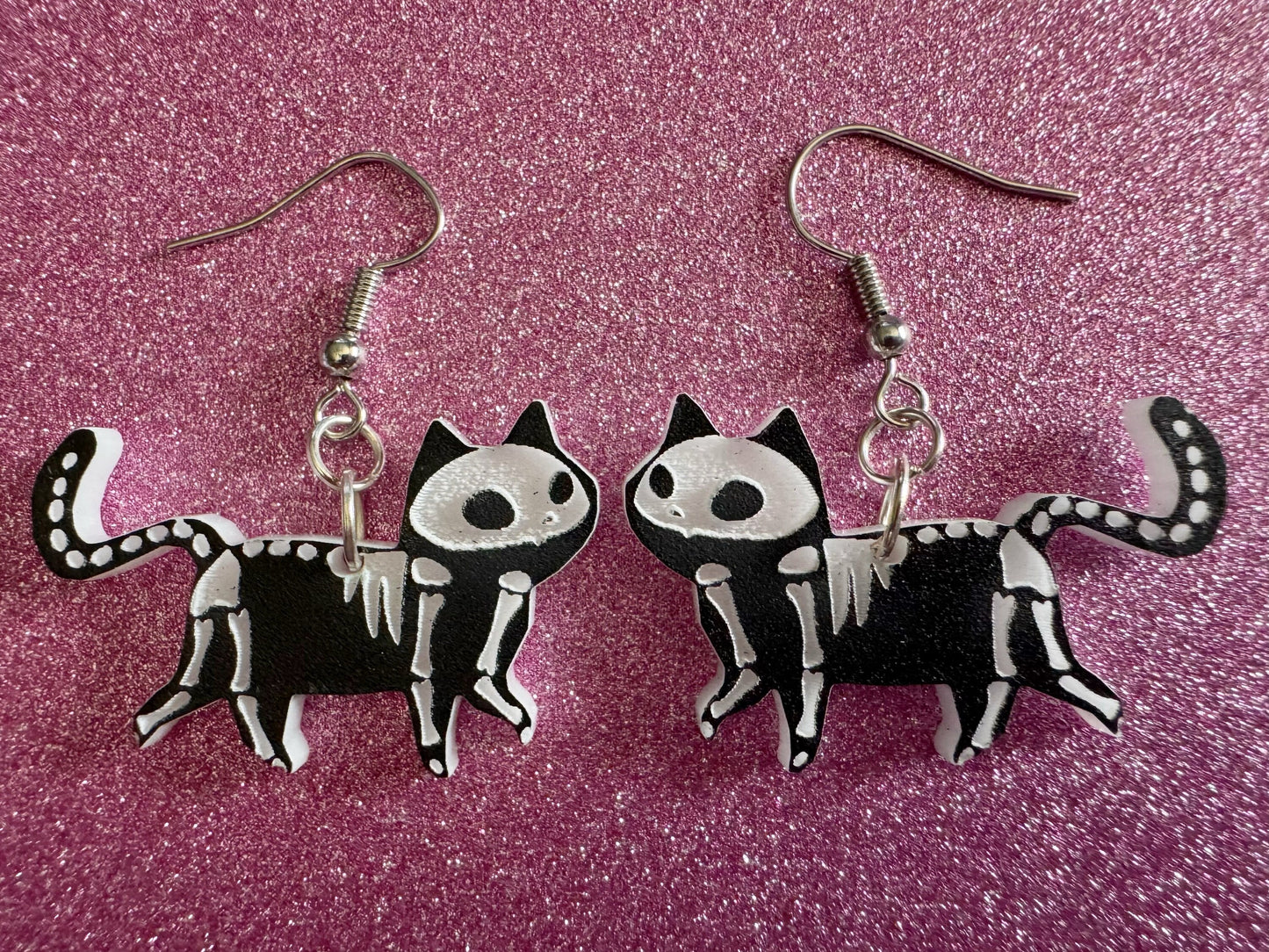 Dainty Halloween Cat Earrings: Laser Cut Acrylic Cat Skeletons, Black Cats, Spooky Cats, Kittens, Felines, Meow, Best Gifts for Her/Him/Them