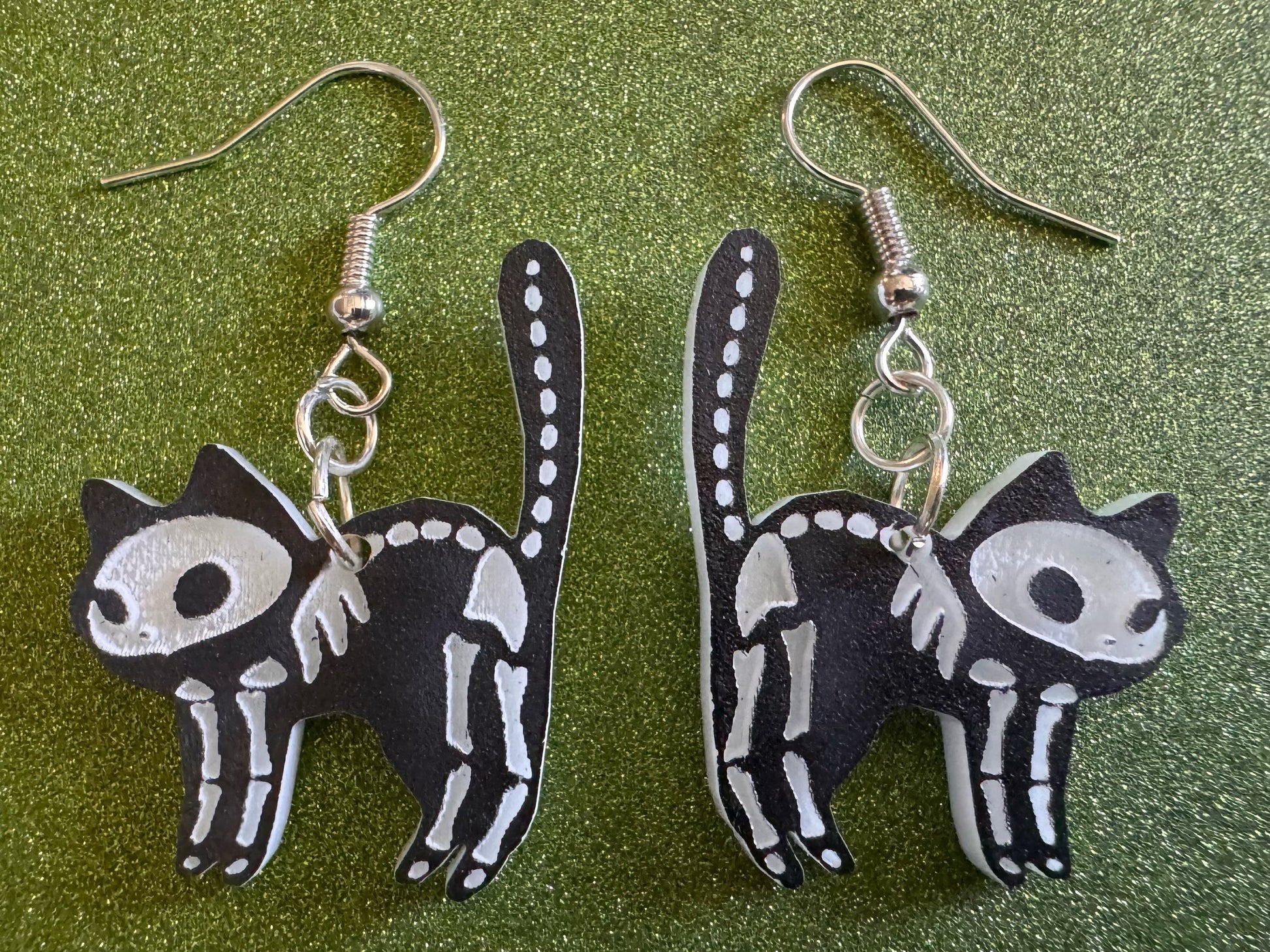 Dainty Halloween Cat Earrings: Laser Cut Acrylic Cat Skeletons, Black Cats, Spooky Cats, Kittens, Felines, Meow, Best Gifts for Her/Him/Them