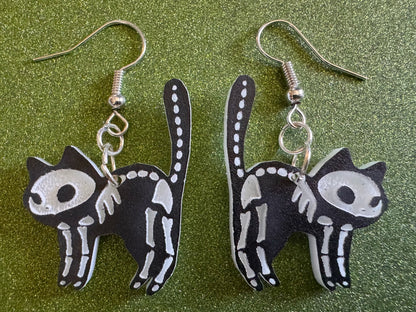 Dainty Halloween Cat Earrings: Laser Cut Acrylic Cat Skeletons, Black Cats, Spooky Cats, Kittens, Felines, Meow, Best Gifts for Her/Him/Them