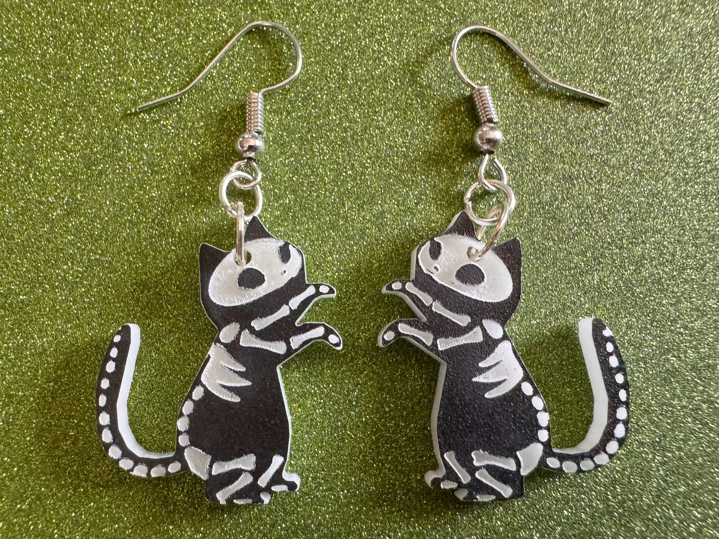 Dainty Halloween Cat Earrings: Laser Cut Acrylic Cat Skeletons, Black Cats, Spooky Cats, Kittens, Felines, Meow, Best Gifts for Her/Him/Them