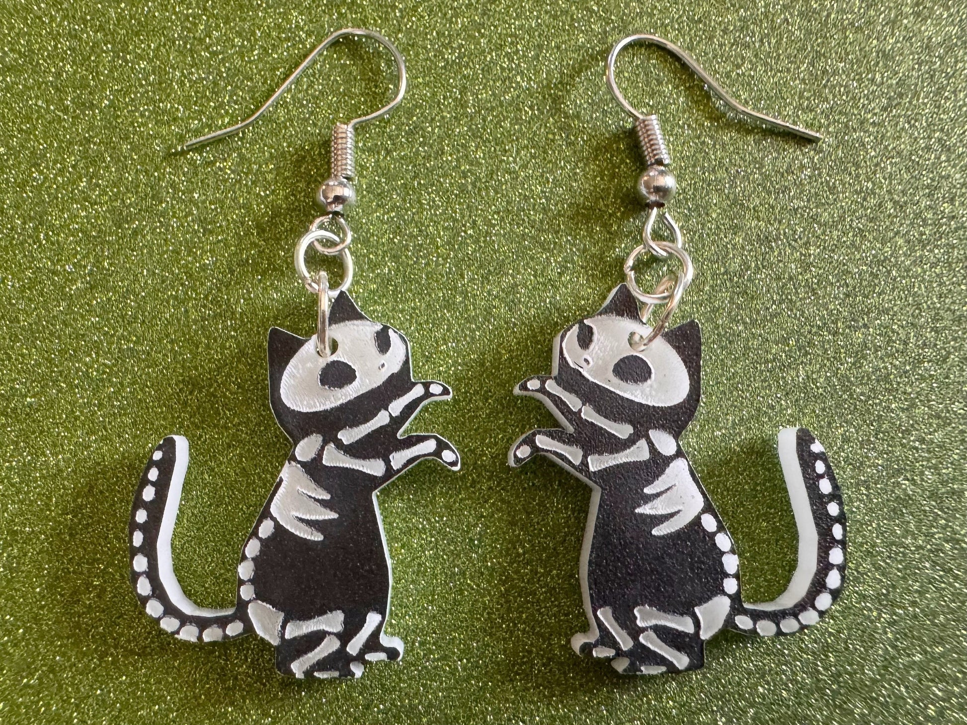Dainty Halloween Cat Earrings: Laser Cut Acrylic Cat Skeletons, Black Cats, Spooky Cats, Kittens, Felines, Meow, Best Gifts for Her/Him/Them