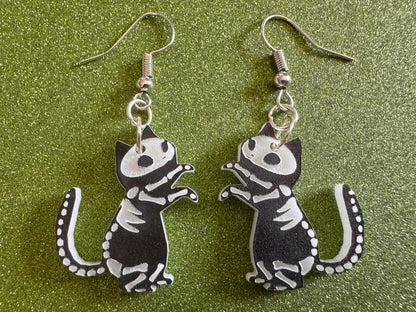 Dainty Halloween Cat Earrings: Laser Cut Acrylic Cat Skeletons, Black Cats, Spooky Cats, Kittens, Felines, Meow, Best Gifts for Her/Him/Them