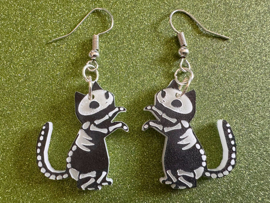 Dainty Halloween Cat Earrings: Laser Cut Acrylic Cat Skeletons, Black Cats, Spooky Cats, Kittens, Felines, Meow, Best Gifts for Her/Him/Them