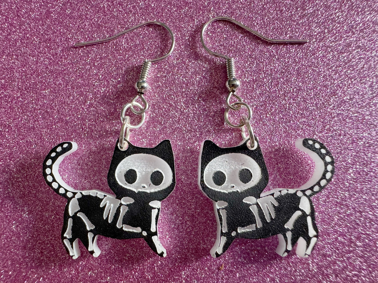 Dainty Halloween Cat Earrings: Laser Cut Acrylic Cat Skeletons, Black Cats, Spooky Cats, Kittens, Felines, Meow, Best Gifts for Her/Him/Them