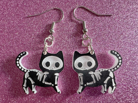 Dainty Halloween Cat Earrings: Laser Cut Acrylic Cat Skeletons, Black Cats, Spooky Cats, Kittens, Felines, Meow, Best Gifts for Her/Him/Them