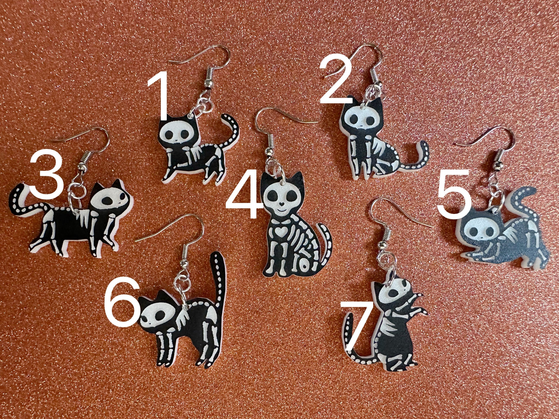 Dainty Halloween Cat Earrings: Laser Cut Acrylic Cat Skeletons, Black Cats, Spooky Cats, Kittens, Felines, Meow, Best Gifts for Her/Him/Them