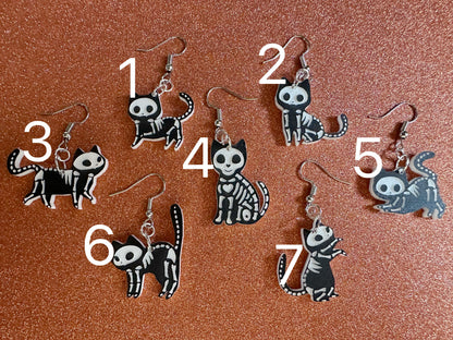 Dainty Halloween Cat Earrings: Laser Cut Acrylic Cat Skeletons, Black Cats, Spooky Cats, Kittens, Felines, Meow, Best Gifts for Her/Him/Them
