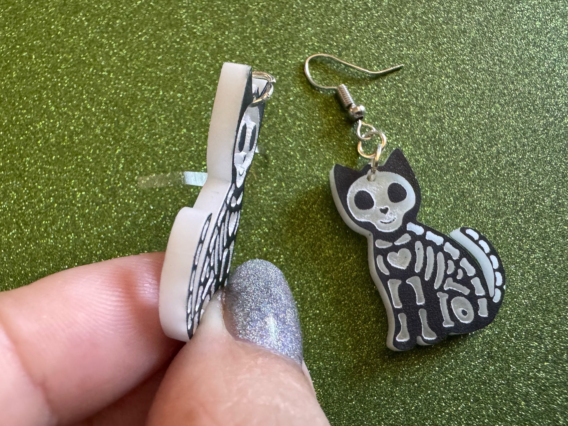 Dainty Halloween Cat Earrings: Laser Cut Acrylic Cat Skeletons, Black Cats, Spooky Cats, Kittens, Felines, Meow, Best Gifts for Her/Him/Them