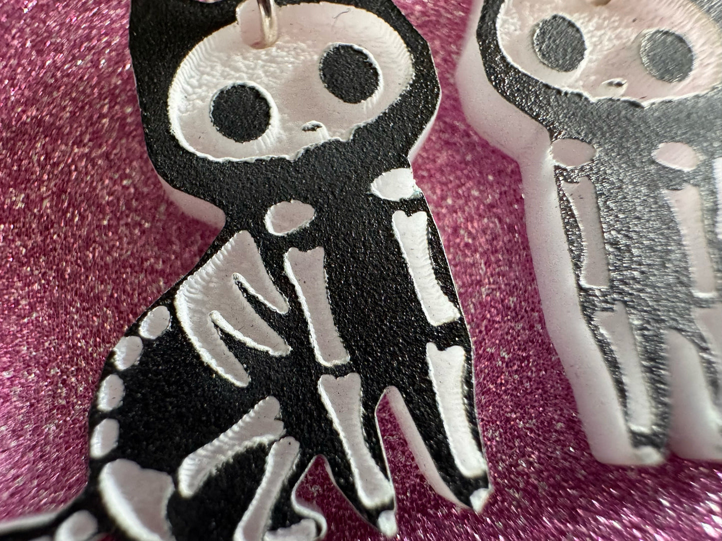 Dainty Halloween Cat Earrings: Laser Cut Acrylic Cat Skeletons, Black Cats, Spooky Cats, Kittens, Felines, Meow, Best Gifts for Her/Him/Them