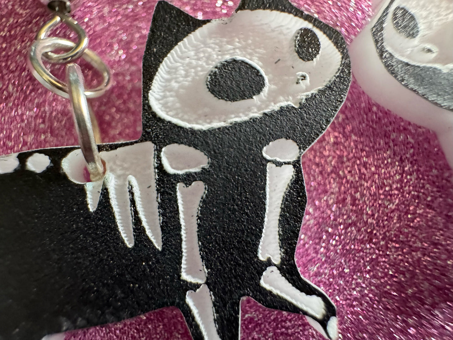 Dainty Halloween Cat Earrings: Laser Cut Acrylic Cat Skeletons, Black Cats, Spooky Cats, Kittens, Felines, Meow, Best Gifts for Her/Him/Them
