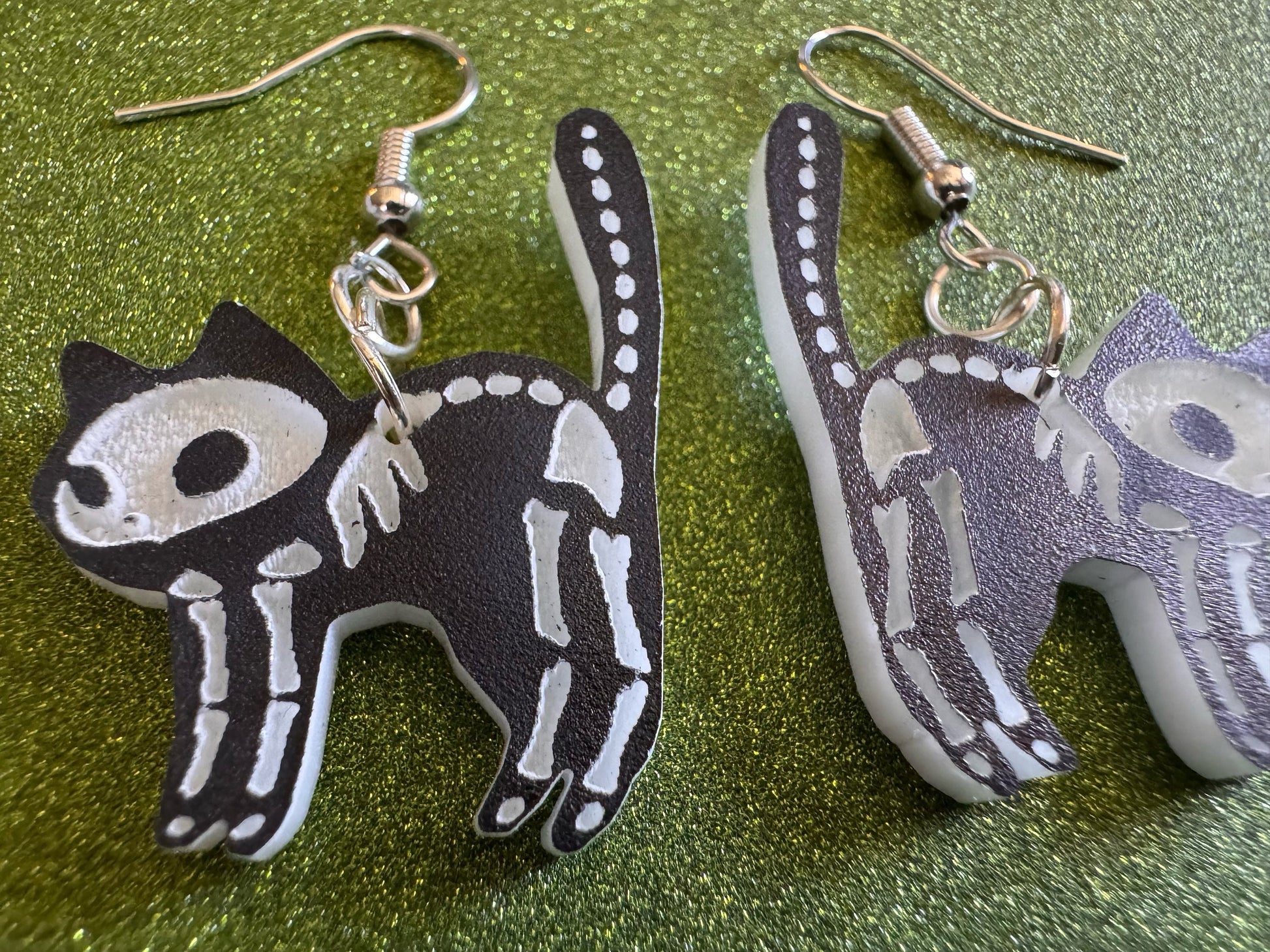 Dainty Halloween Cat Earrings: Laser Cut Acrylic Cat Skeletons, Black Cats, Spooky Cats, Kittens, Felines, Meow, Best Gifts for Her/Him/Them
