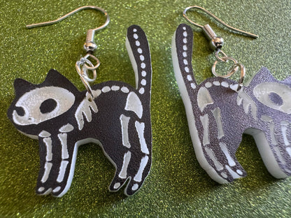 Dainty Halloween Cat Earrings: Laser Cut Acrylic Cat Skeletons, Black Cats, Spooky Cats, Kittens, Felines, Meow, Best Gifts for Her/Him/Them