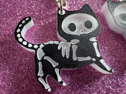 Dainty Halloween Cat Earrings: Laser Cut Acrylic Cat Skeletons, Black Cats, Spooky Cats, Kittens, Felines, Meow, Best Gifts for Her/Him/Them