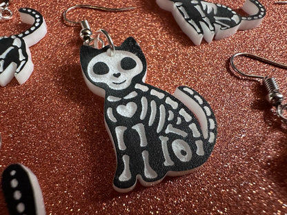 Dainty Halloween Cat Earrings: Laser Cut Acrylic Cat Skeletons, Black Cats, Spooky Cats, Kittens, Felines, Meow, Best Gifts for Her/Him/Them