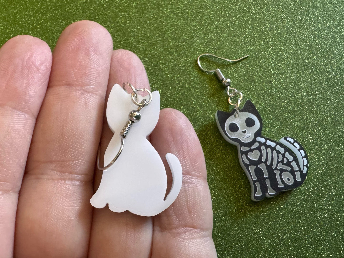 Dainty Halloween Cat Earrings: Laser Cut Acrylic Cat Skeletons, Black Cats, Spooky Cats, Kittens, Felines, Meow, Best Gifts for Her/Him/Them