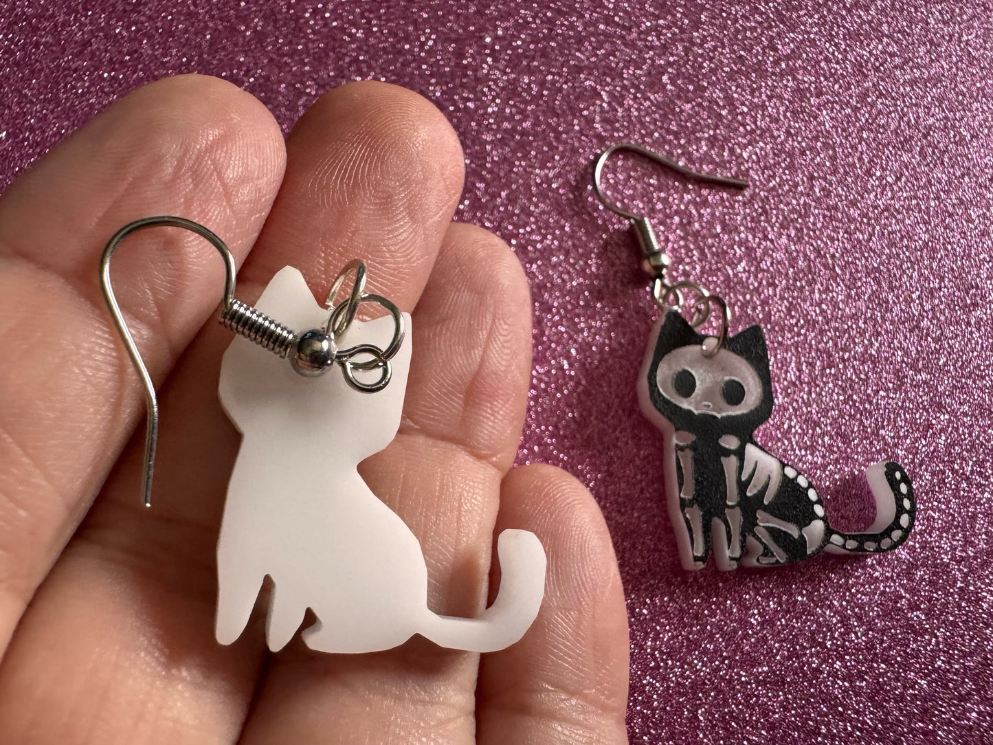 Dainty Halloween Cat Earrings: Laser Cut Acrylic Cat Skeletons, Black Cats, Spooky Cats, Kittens, Felines, Meow, Best Gifts for Her/Him/Them