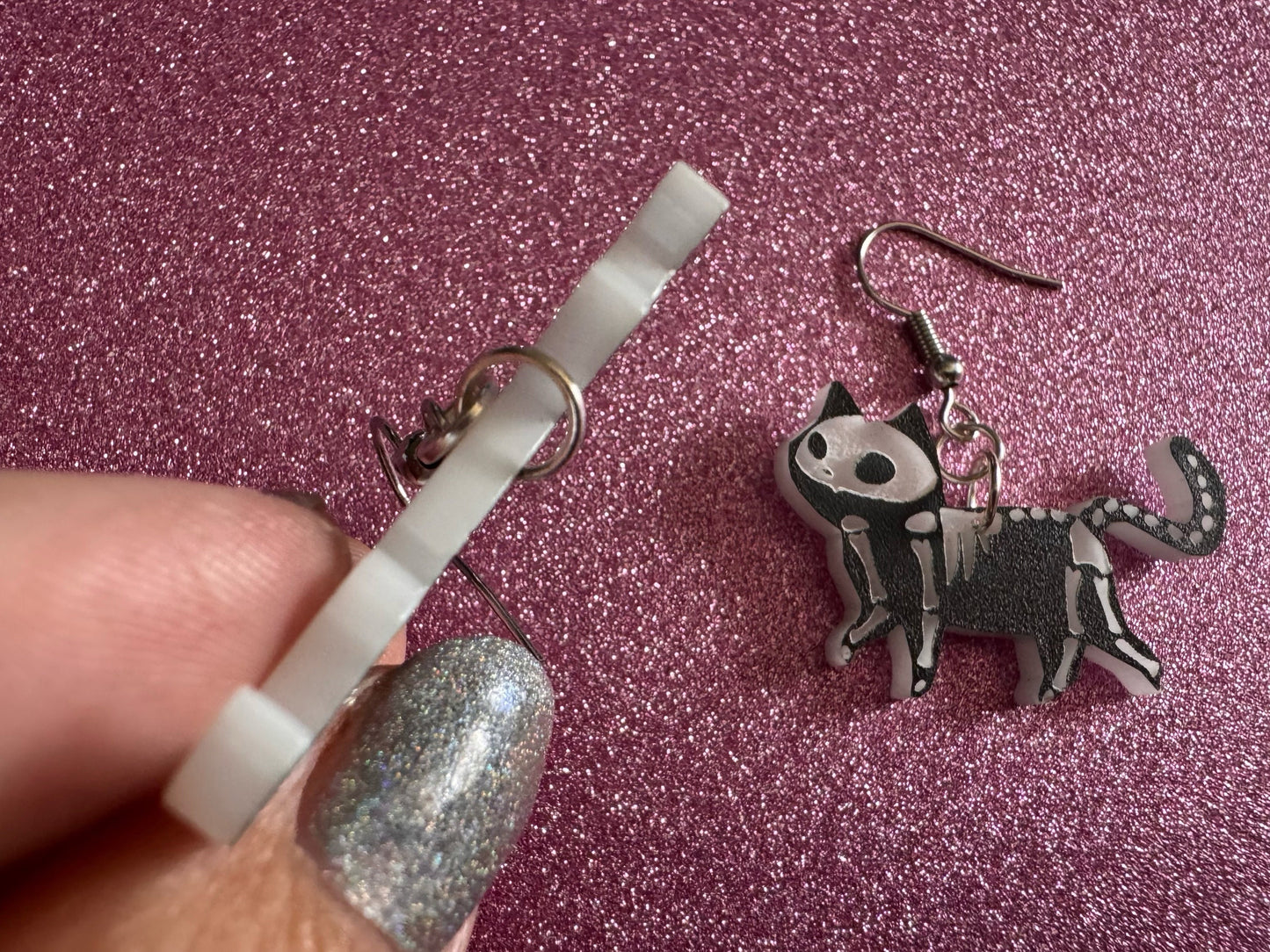 Dainty Halloween Cat Earrings: Laser Cut Acrylic Cat Skeletons, Black Cats, Spooky Cats, Kittens, Felines, Meow, Best Gifts for Her/Him/Them