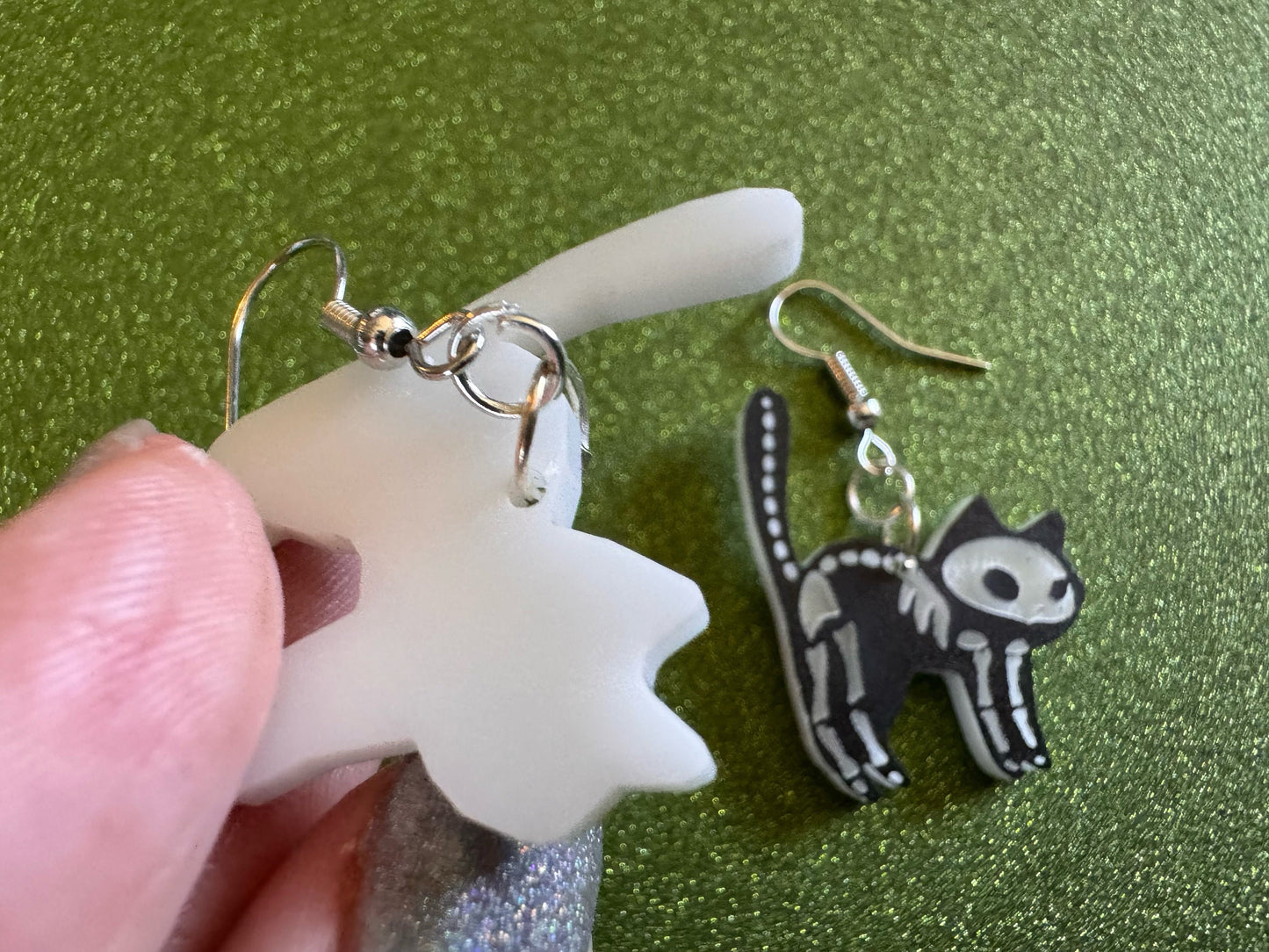 Dainty Halloween Cat Earrings: Laser Cut Acrylic Cat Skeletons, Black Cats, Spooky Cats, Kittens, Felines, Meow, Best Gifts for Her/Him/Them