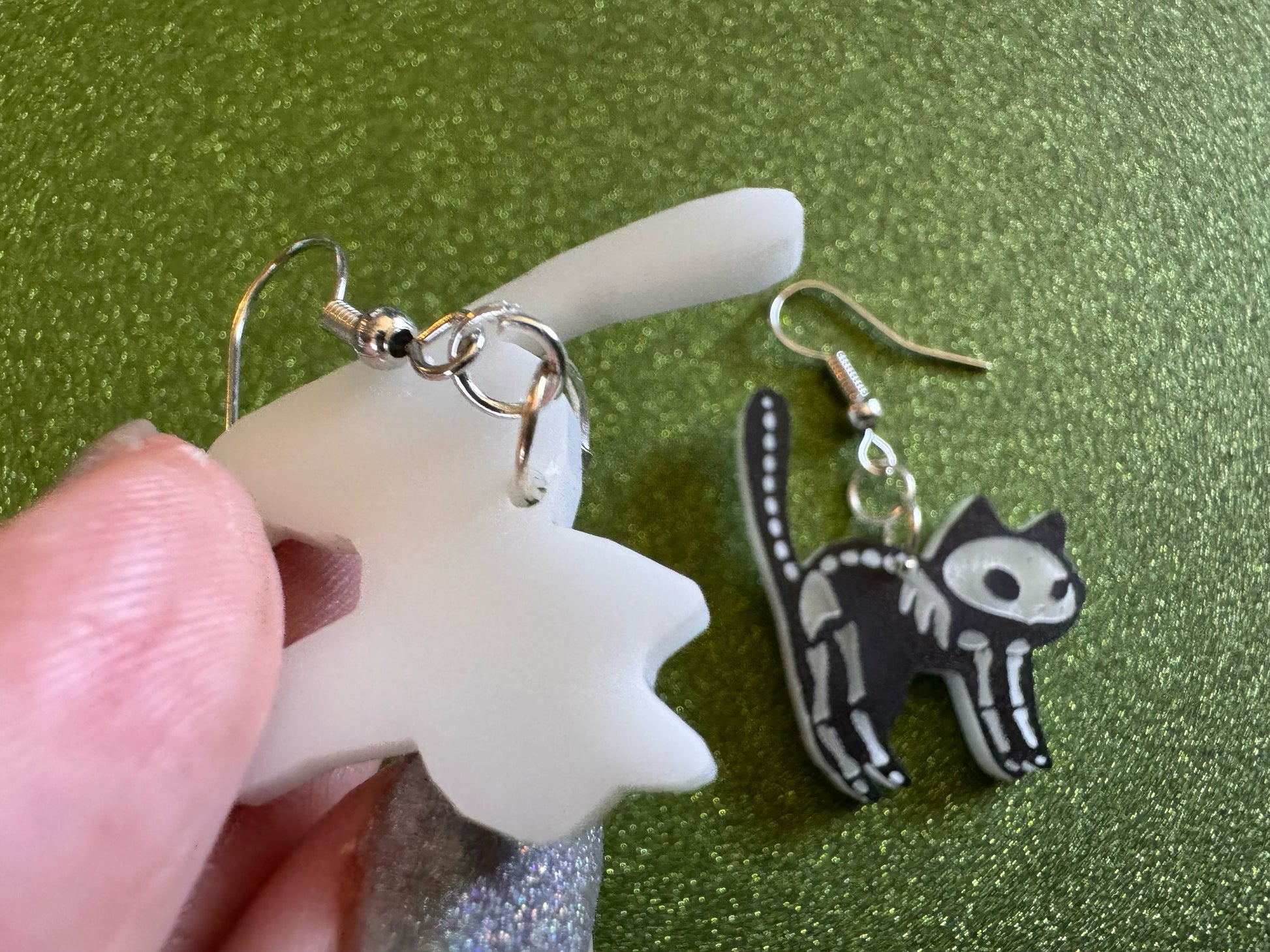 Dainty Halloween Cat Earrings: Laser Cut Acrylic Cat Skeletons, Black Cats, Spooky Cats, Kittens, Felines, Meow, Best Gifts for Her/Him/Them