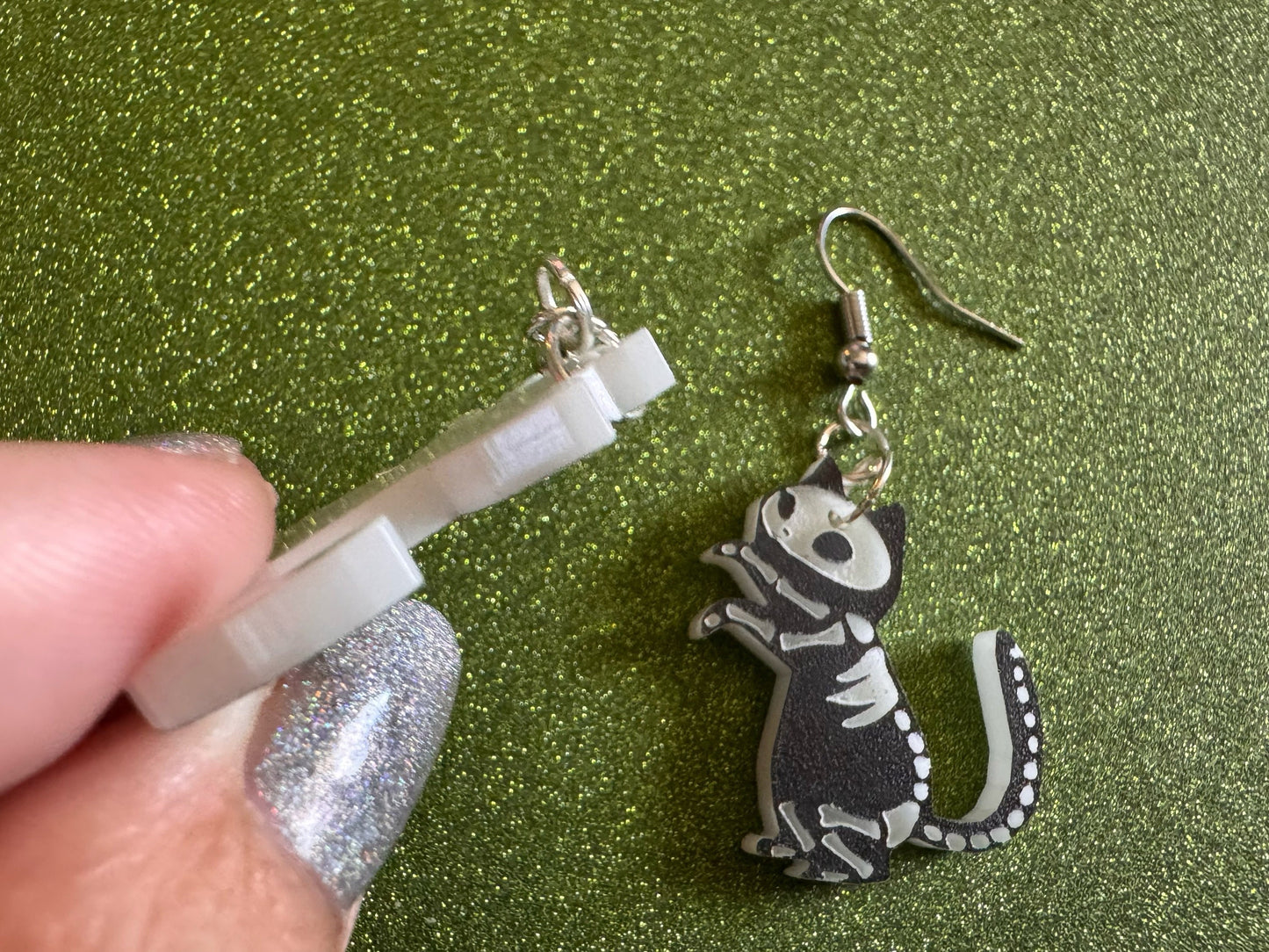 Dainty Halloween Cat Earrings: Laser Cut Acrylic Cat Skeletons, Black Cats, Spooky Cats, Kittens, Felines, Meow, Best Gifts for Her/Him/Them