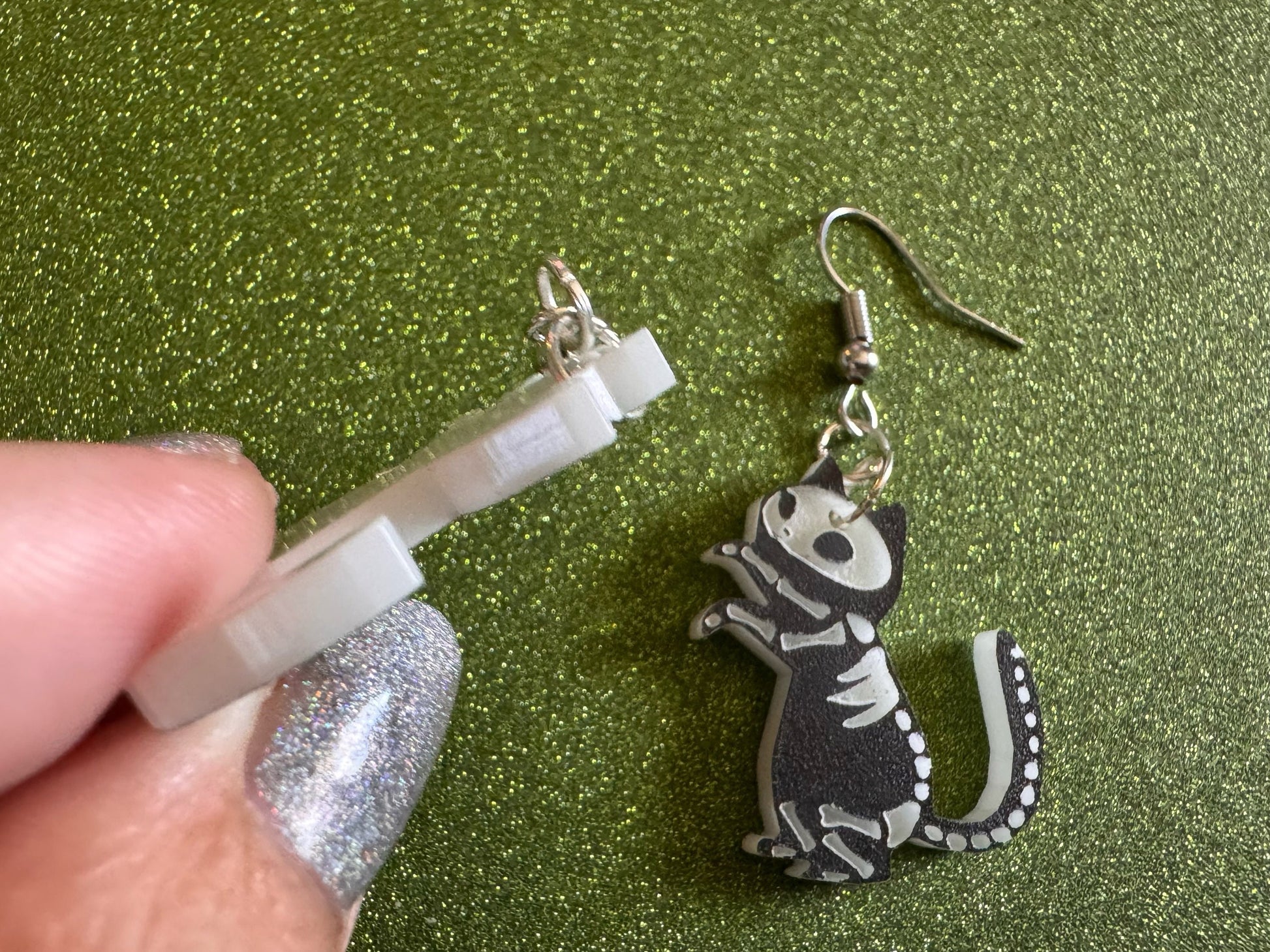 Dainty Halloween Cat Earrings: Laser Cut Acrylic Cat Skeletons, Black Cats, Spooky Cats, Kittens, Felines, Meow, Best Gifts for Her/Him/Them