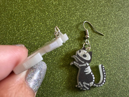 Dainty Halloween Cat Earrings: Laser Cut Acrylic Cat Skeletons, Black Cats, Spooky Cats, Kittens, Felines, Meow, Best Gifts for Her/Him/Them