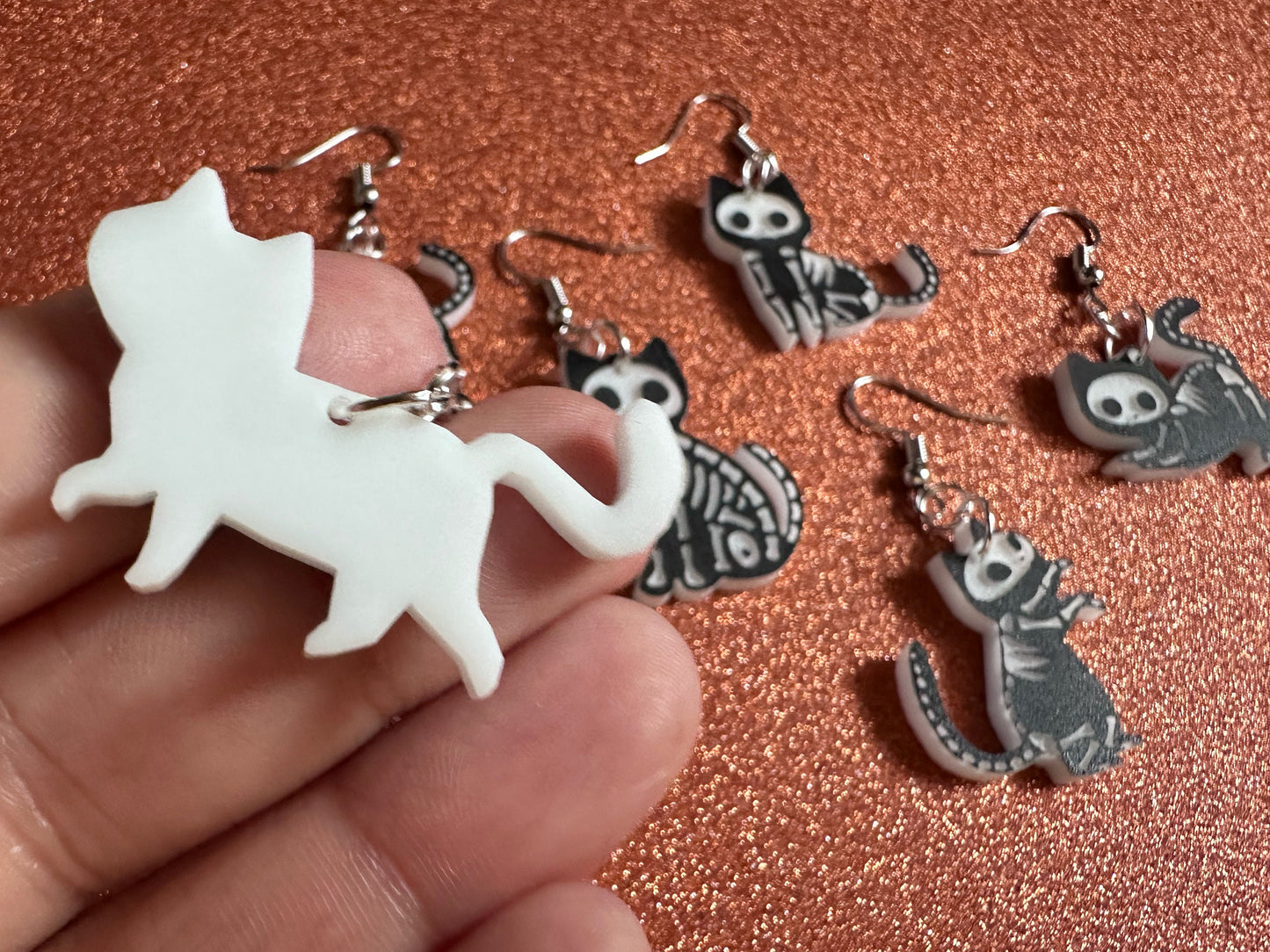 Dainty Halloween Cat Earrings: Laser Cut Acrylic Cat Skeletons, Black Cats, Spooky Cats, Kittens, Felines, Meow, Best Gifts for Her/Him/Them
