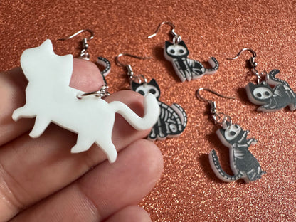 Dainty Halloween Cat Earrings: Laser Cut Acrylic Cat Skeletons, Black Cats, Spooky Cats, Kittens, Felines, Meow, Best Gifts for Her/Him/Them