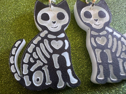 Dainty Halloween Cat Earrings: Laser Cut Acrylic Cat Skeletons, Black Cats, Spooky Cats, Kittens, Felines, Meow, Best Gifts for Her/Him/Them