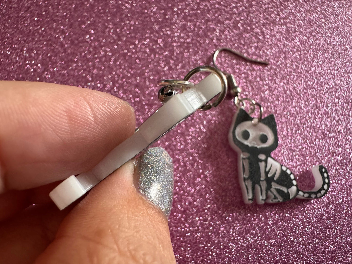 Dainty Halloween Cat Earrings: Laser Cut Acrylic Cat Skeletons, Black Cats, Spooky Cats, Kittens, Felines, Meow, Best Gifts for Her/Him/Them