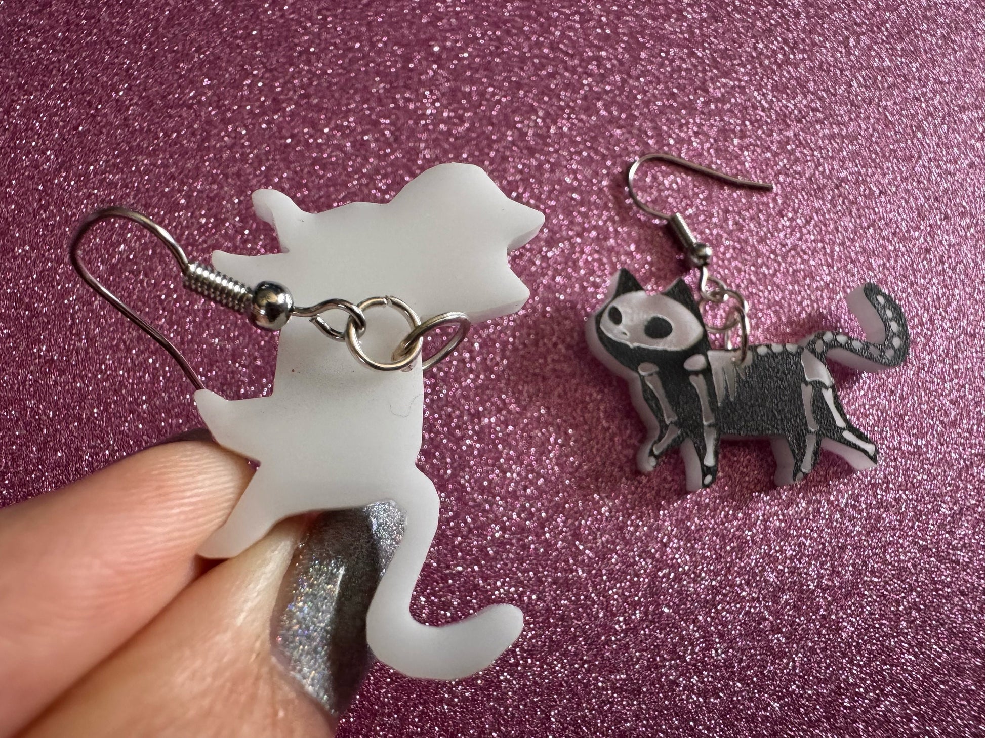 Dainty Halloween Cat Earrings: Laser Cut Acrylic Cat Skeletons, Black Cats, Spooky Cats, Kittens, Felines, Meow, Best Gifts for Her/Him/Them