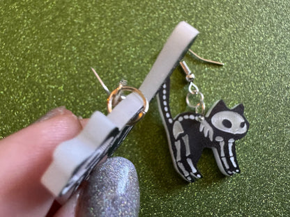 Dainty Halloween Cat Earrings: Laser Cut Acrylic Cat Skeletons, Black Cats, Spooky Cats, Kittens, Felines, Meow, Best Gifts for Her/Him/Them