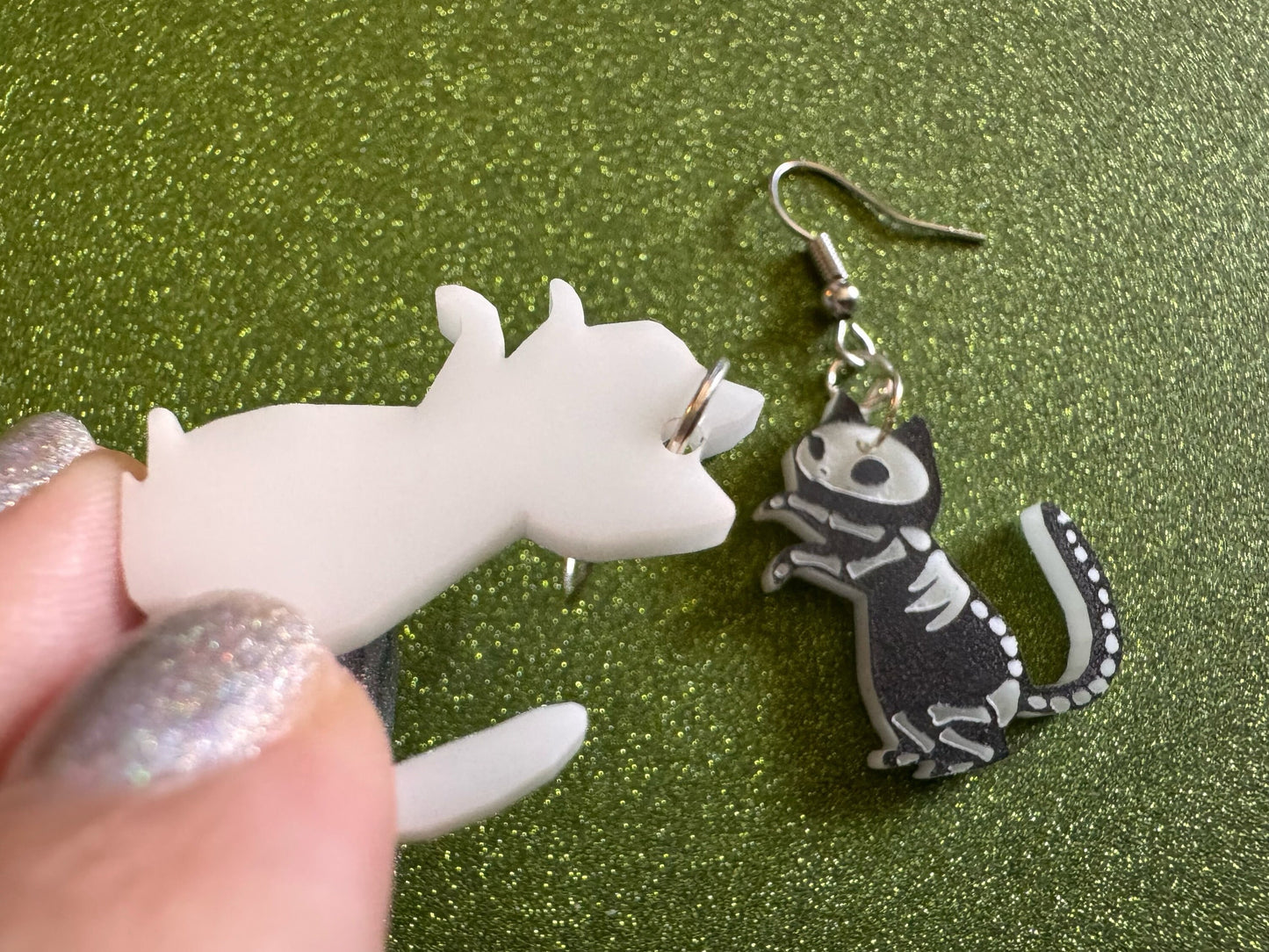 Dainty Halloween Cat Earrings: Laser Cut Acrylic Cat Skeletons, Black Cats, Spooky Cats, Kittens, Felines, Meow, Best Gifts for Her/Him/Them