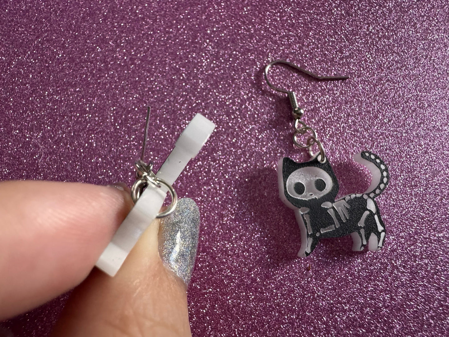 Dainty Halloween Cat Earrings: Laser Cut Acrylic Cat Skeletons, Black Cats, Spooky Cats, Kittens, Felines, Meow, Best Gifts for Her/Him/Them