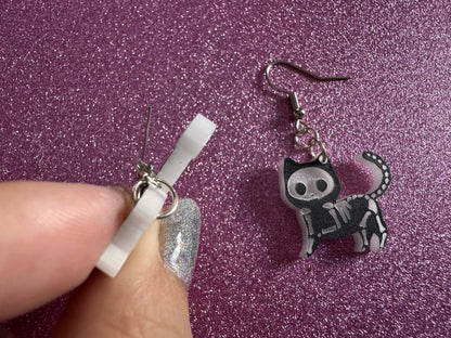 Dainty Halloween Cat Earrings: Laser Cut Acrylic Cat Skeletons, Black Cats, Spooky Cats, Kittens, Felines, Meow, Best Gifts for Her/Him/Them