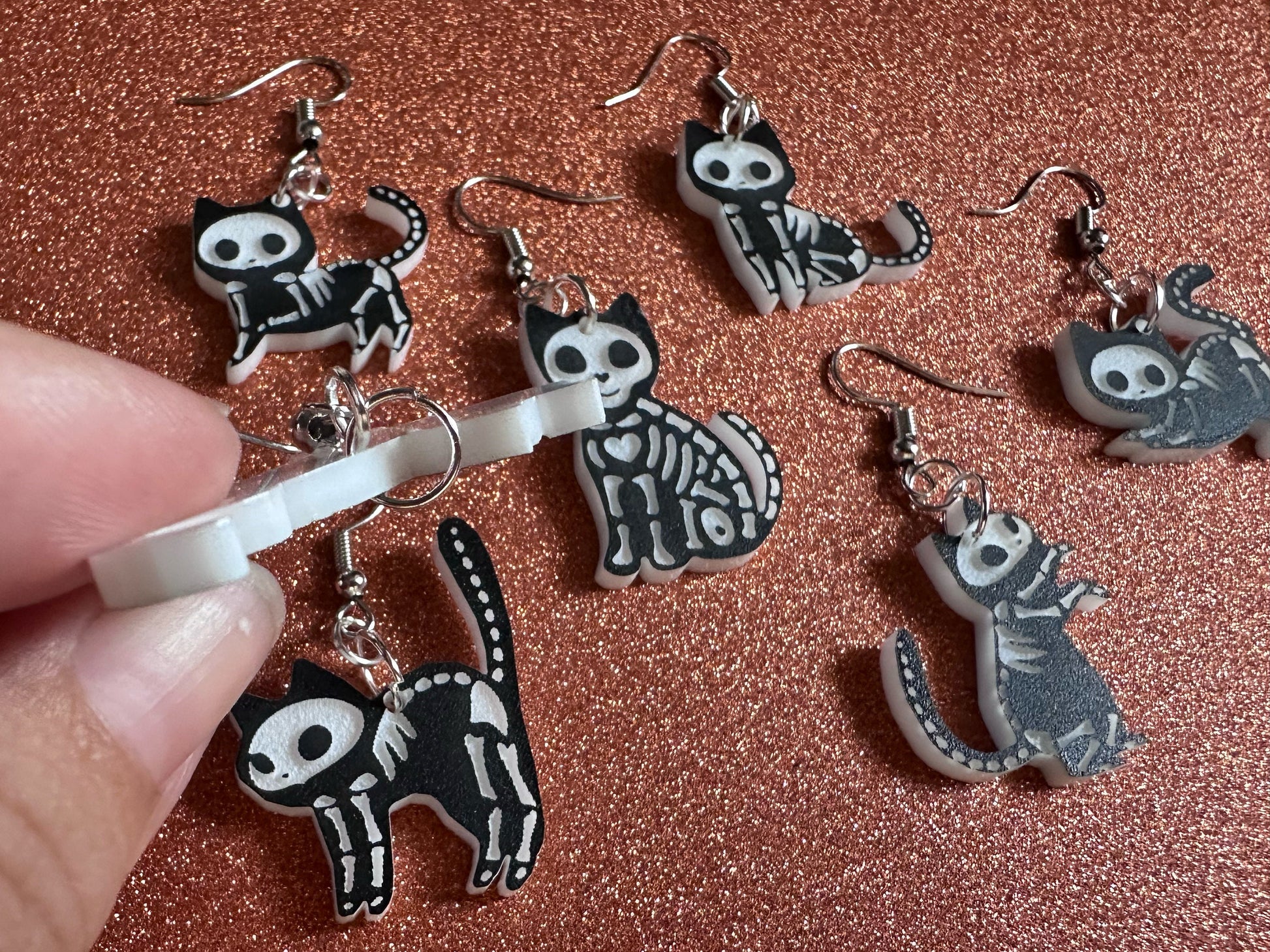 Dainty Halloween Cat Earrings: Laser Cut Acrylic Cat Skeletons, Black Cats, Spooky Cats, Kittens, Felines, Meow, Best Gifts for Her/Him/Them