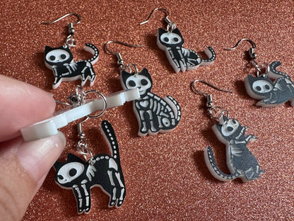 Dainty Halloween Cat Earrings: Laser Cut Acrylic Cat Skeletons, Black Cats, Spooky Cats, Kittens, Felines, Meow, Best Gifts for Her/Him/Them