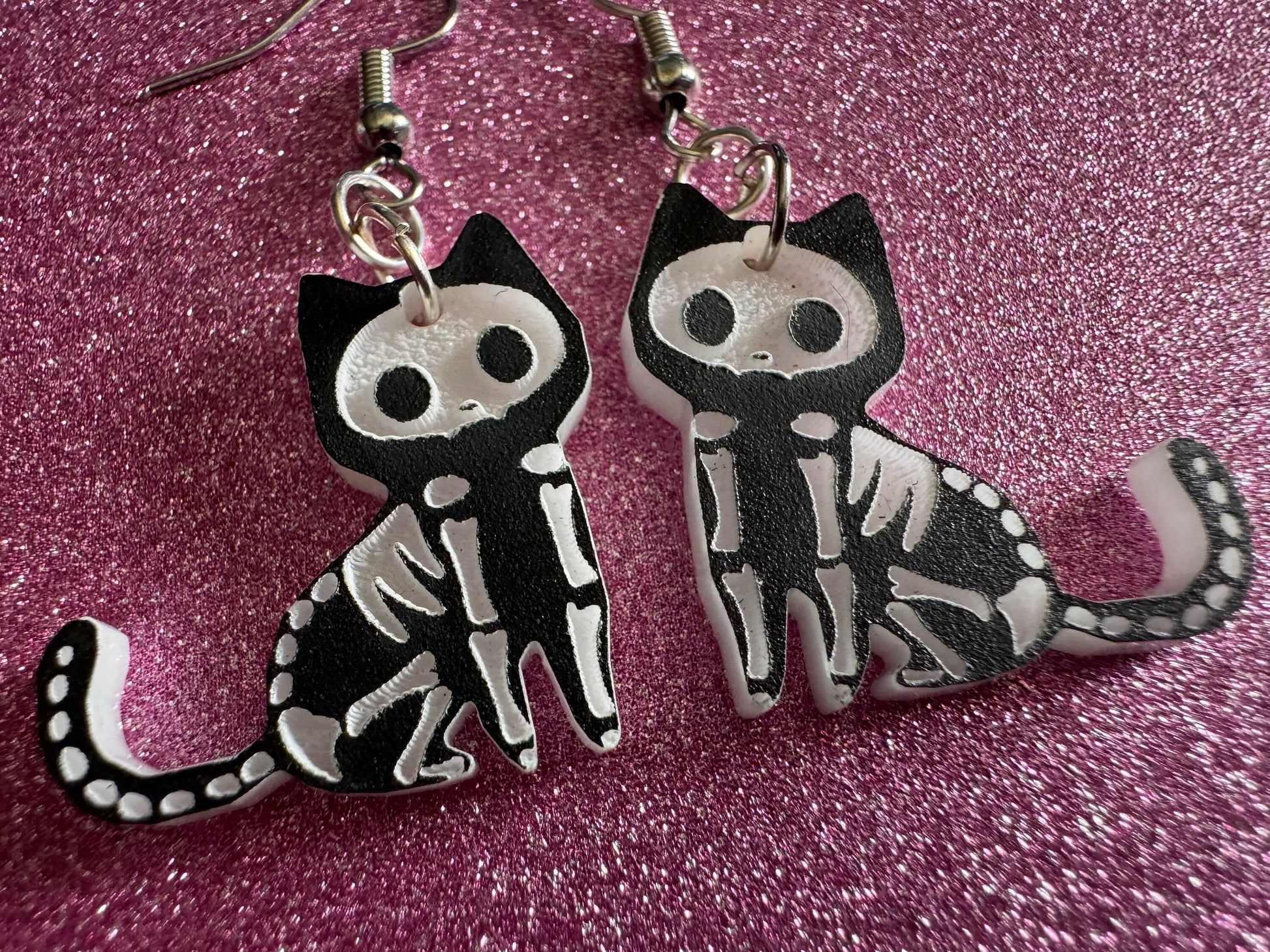 Dainty Halloween Cat Earrings: Laser Cut Acrylic Cat Skeletons, Black Cats, Spooky Cats, Kittens, Felines, Meow, Best Gifts for Her/Him/Them