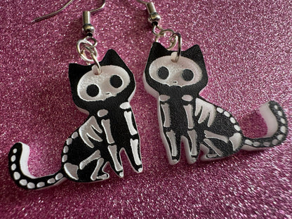 Dainty Halloween Cat Earrings: Laser Cut Acrylic Cat Skeletons, Black Cats, Spooky Cats, Kittens, Felines, Meow, Best Gifts for Her/Him/Them