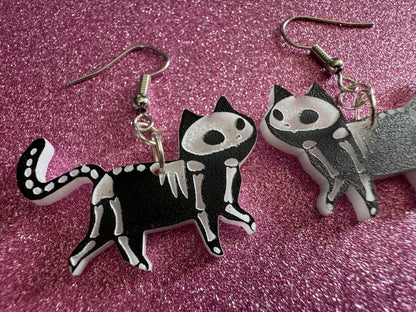 Dainty Halloween Cat Earrings: Laser Cut Acrylic Cat Skeletons, Black Cats, Spooky Cats, Kittens, Felines, Meow, Best Gifts for Her/Him/Them