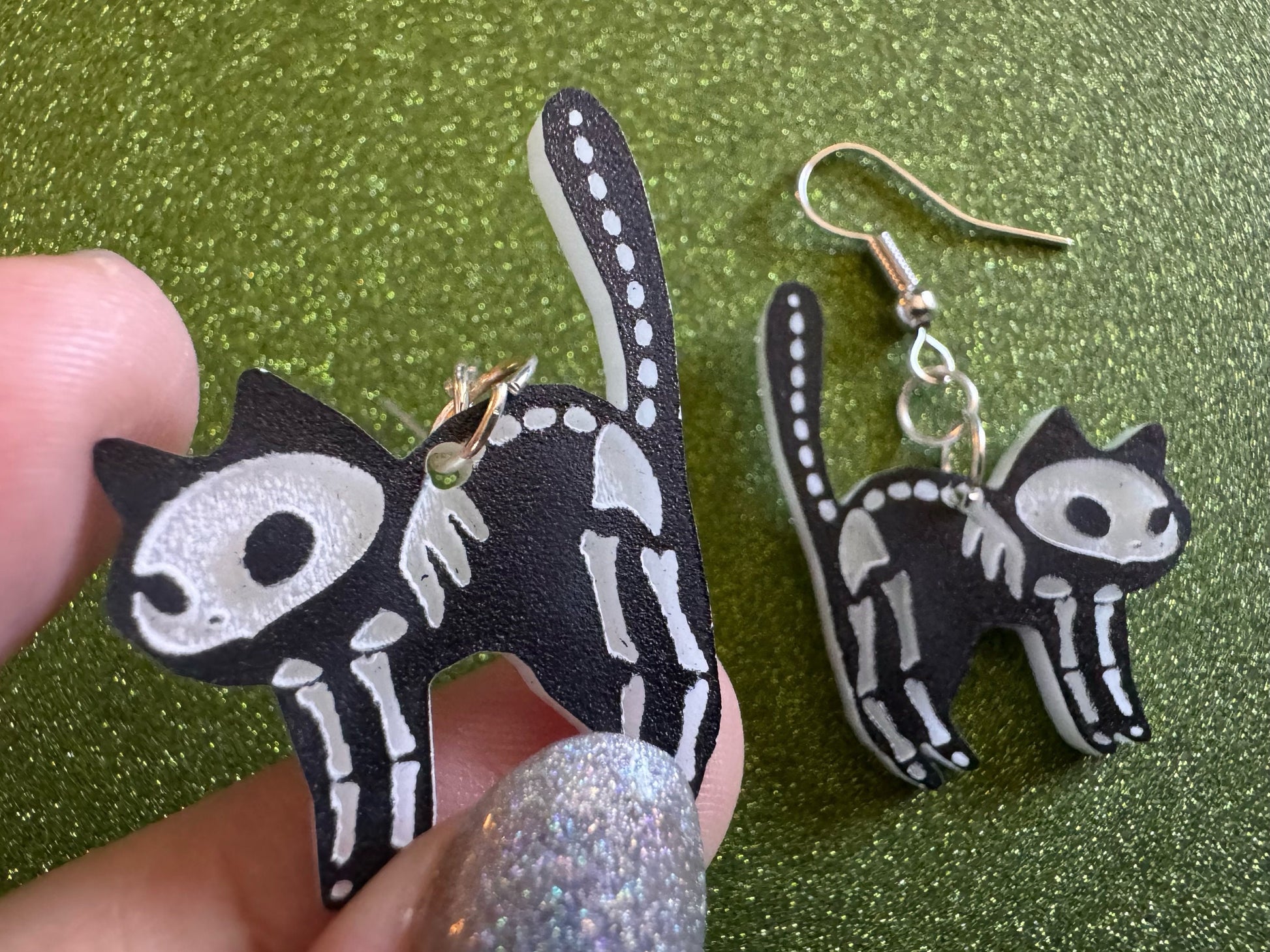 Dainty Halloween Cat Earrings: Laser Cut Acrylic Cat Skeletons, Black Cats, Spooky Cats, Kittens, Felines, Meow, Best Gifts for Her/Him/Them
