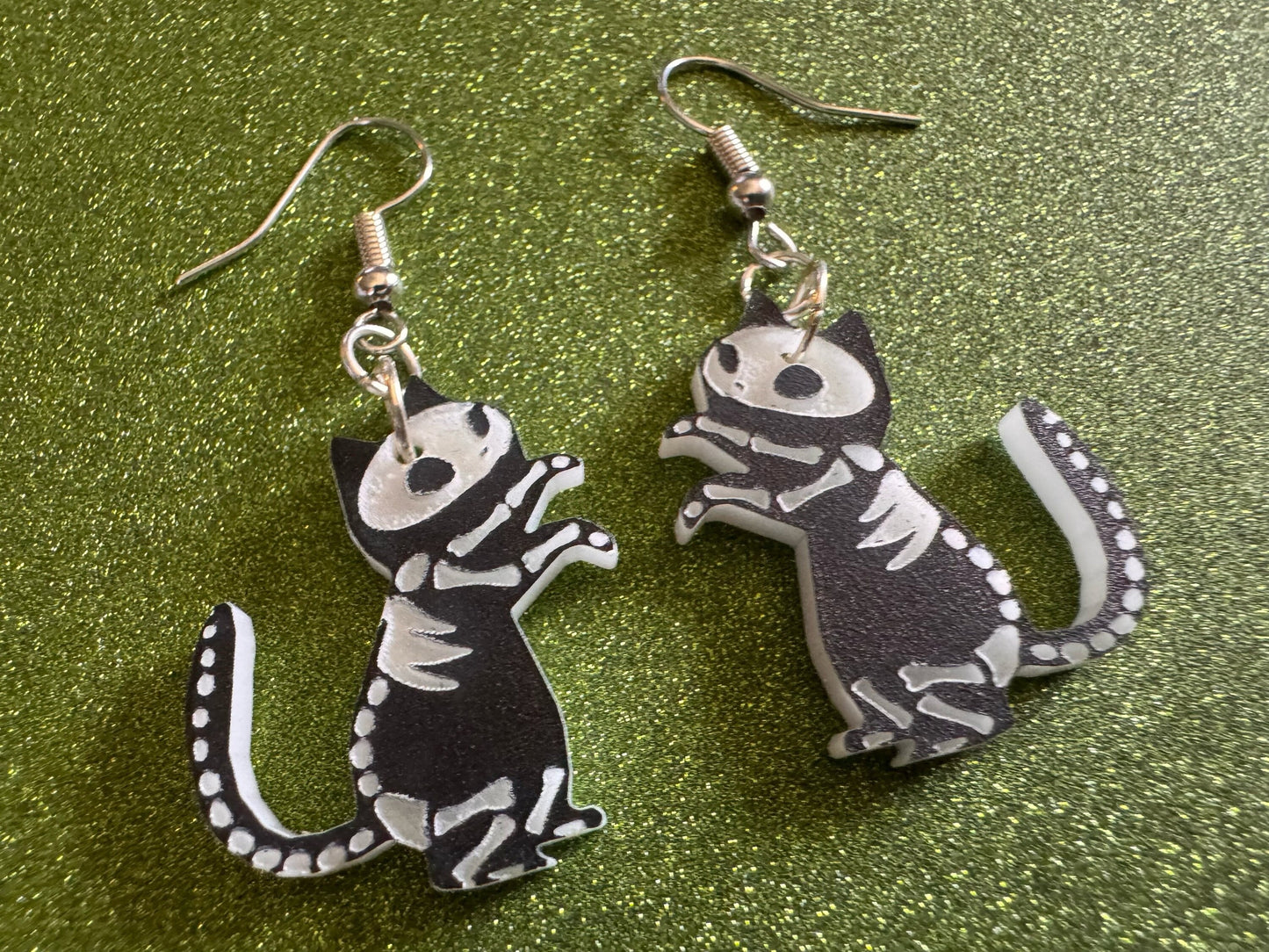 Dainty Halloween Cat Earrings: Laser Cut Acrylic Cat Skeletons, Black Cats, Spooky Cats, Kittens, Felines, Meow, Best Gifts for Her/Him/Them