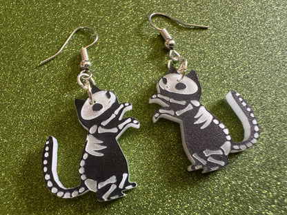 Dainty Halloween Cat Earrings: Laser Cut Acrylic Cat Skeletons, Black Cats, Spooky Cats, Kittens, Felines, Meow, Best Gifts for Her/Him/Them