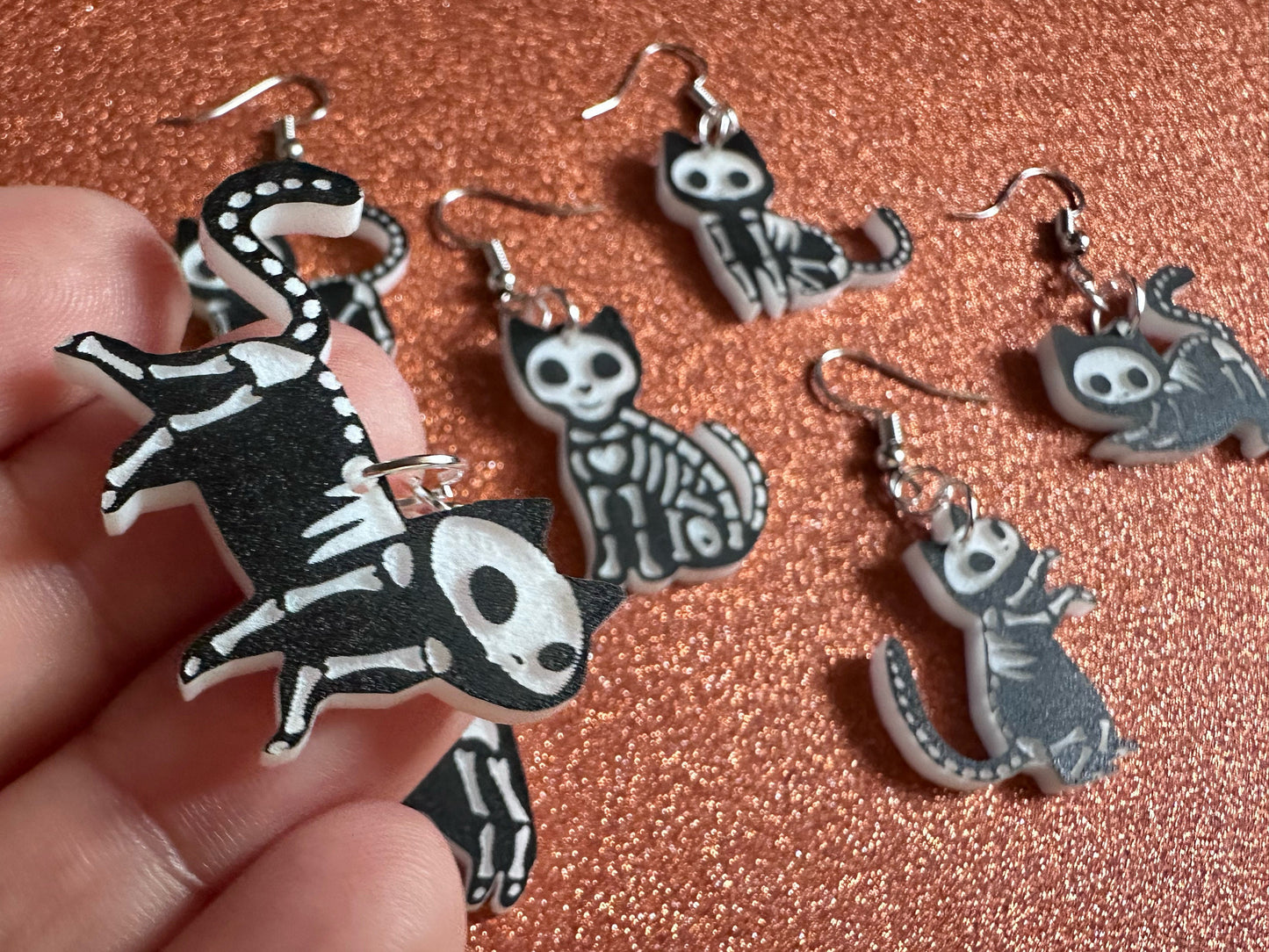 Dainty Halloween Cat Earrings: Laser Cut Acrylic Cat Skeletons, Black Cats, Spooky Cats, Kittens, Felines, Meow, Best Gifts for Her/Him/Them