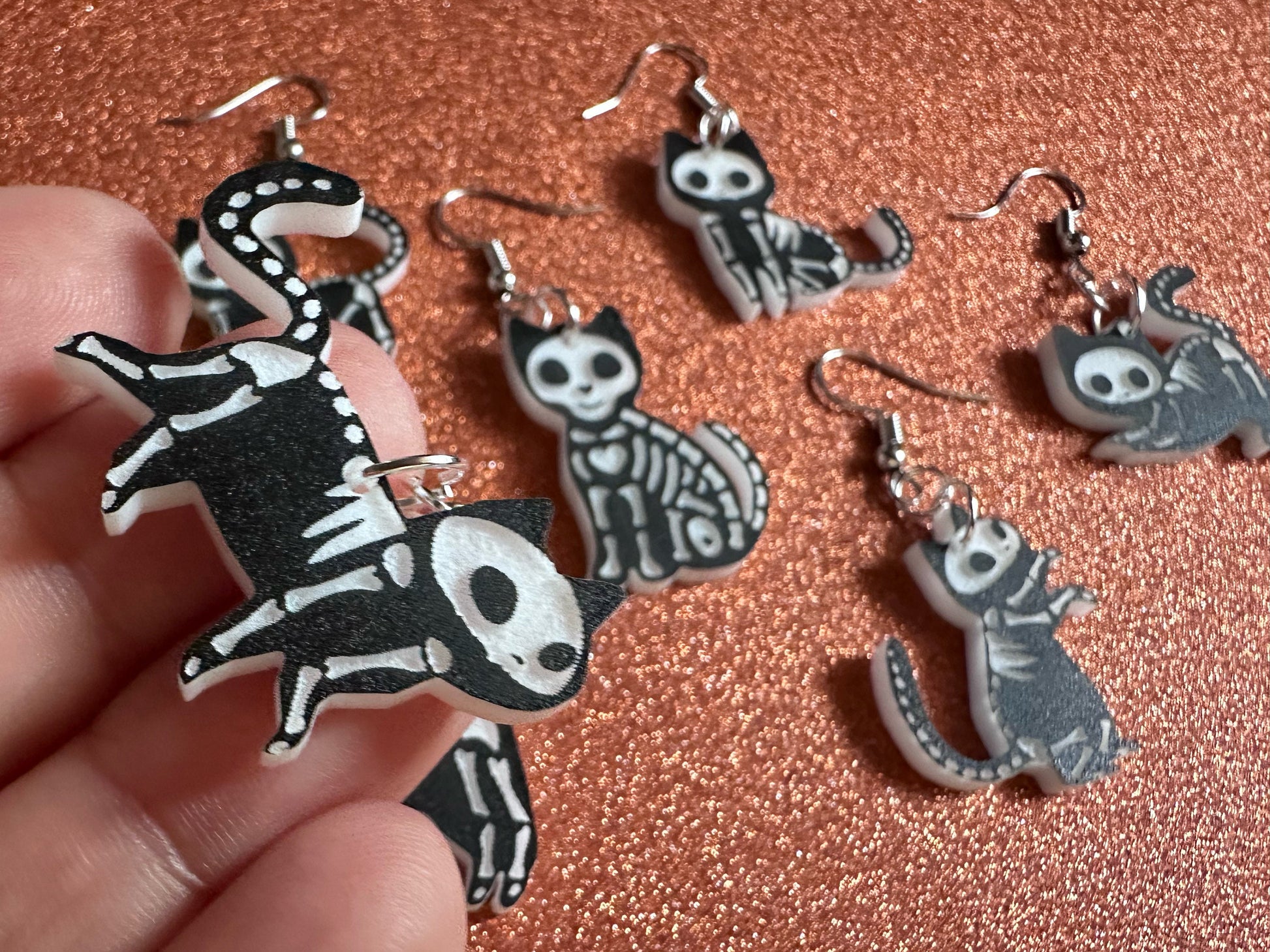 Dainty Halloween Cat Earrings: Laser Cut Acrylic Cat Skeletons, Black Cats, Spooky Cats, Kittens, Felines, Meow, Best Gifts for Her/Him/Them