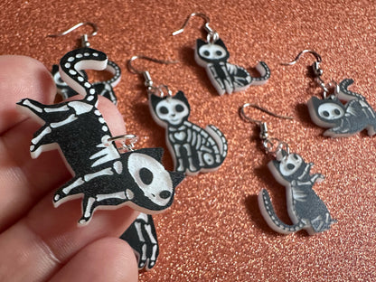 Dainty Halloween Cat Earrings: Laser Cut Acrylic Cat Skeletons, Black Cats, Spooky Cats, Kittens, Felines, Meow, Best Gifts for Her/Him/Them