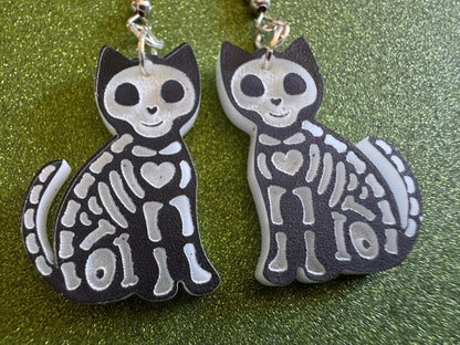 Dainty Halloween Cat Earrings: Laser Cut Acrylic Cat Skeletons, Black Cats, Spooky Cats, Kittens, Felines, Meow, Best Gifts for Her/Him/Them