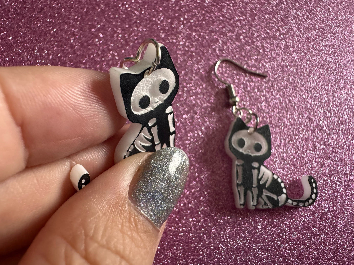 Dainty Halloween Cat Earrings: Laser Cut Acrylic Cat Skeletons, Black Cats, Spooky Cats, Kittens, Felines, Meow, Best Gifts for Her/Him/Them