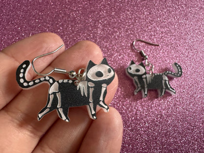 Dainty Halloween Cat Earrings: Laser Cut Acrylic Cat Skeletons, Black Cats, Spooky Cats, Kittens, Felines, Meow, Best Gifts for Her/Him/Them