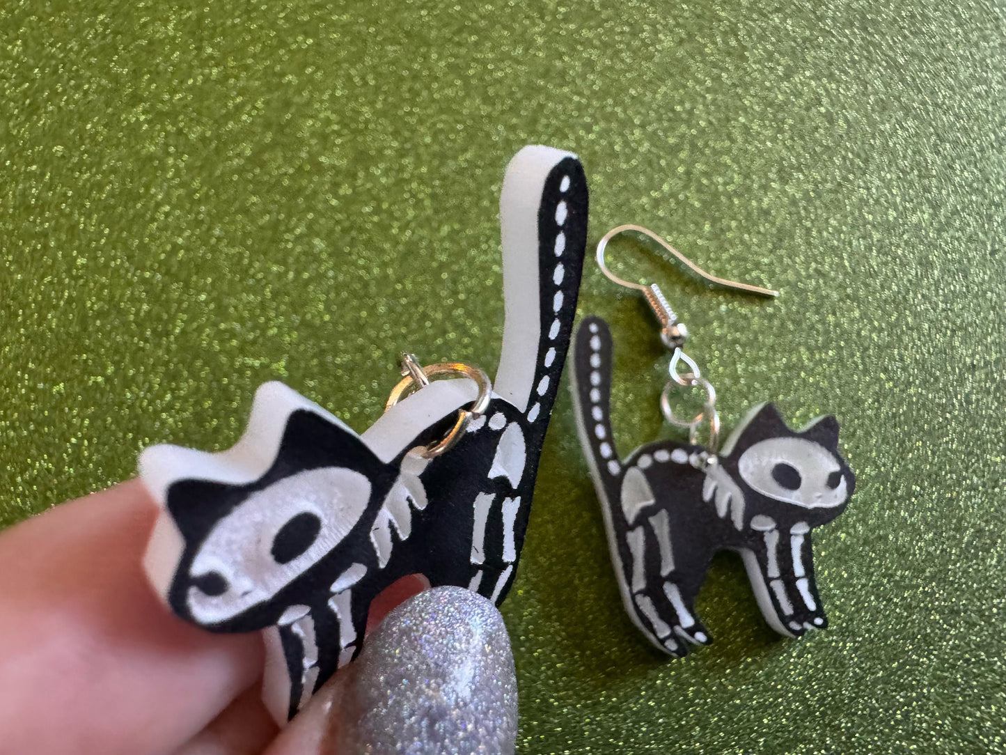 Dainty Halloween Cat Earrings: Laser Cut Acrylic Cat Skeletons, Black Cats, Spooky Cats, Kittens, Felines, Meow, Best Gifts for Her/Him/Them